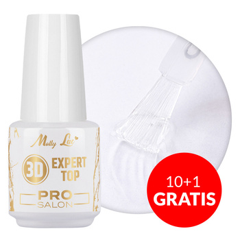 10+1 безкоштовно TOP WIPE 3D Expert Pro Salon MollyLac прозорий топ-лак для змивання 15 г