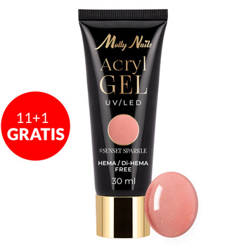11+1 безкоштовно Акрилогель Polygel — гель для нарощування нігтів AcrylGel Molly Nails, без HEMA/Di-HEMA, Sunset Sparkle, 30 мл