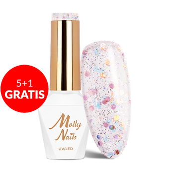 5+1 безкоштовно Гібридний лак Molly Nails Crushed Diamonds Highlights без HEMA/Di-HEMA, 8 г, № 530