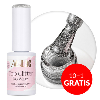 10+1 безкоштовно Топ-лак Glitter no wipe AlleLac Silver Glow без HEMA/Di-HEMA, 7 г